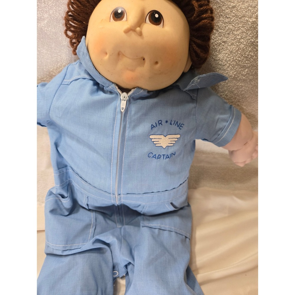 Vintage 1984 Cabbage Patch Kids Doll Air Line Captain Pilot Blue Jumpsuit - Picture 3 of 6